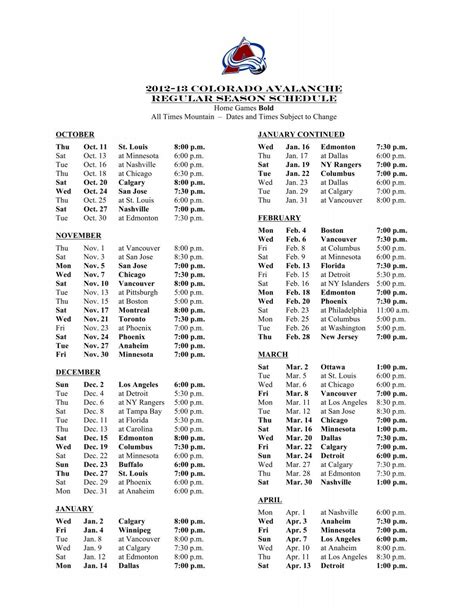 a printable version of the 2012-13 season - Colorado Avalanche