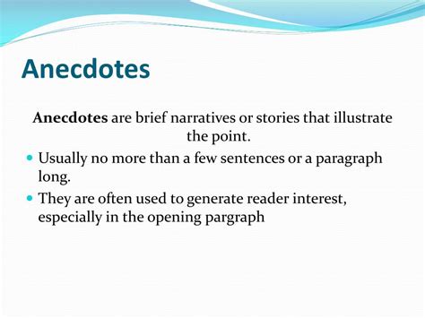 PPT - Using Anecdotes, Descriptions, Facts and Statistics, & Specific Examples in Writing ...