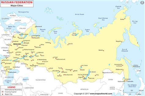 Russia Major Cities Wall Map by Maps of World - MapSales