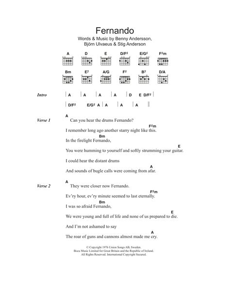 Fernando by ABBA - Guitar Chords/Lyrics - Guitar Instructor