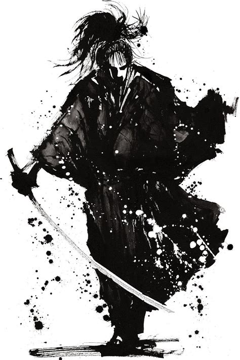 Ninja Warrior Samurai Japanese Art Black White Paint Canvas Poster ...