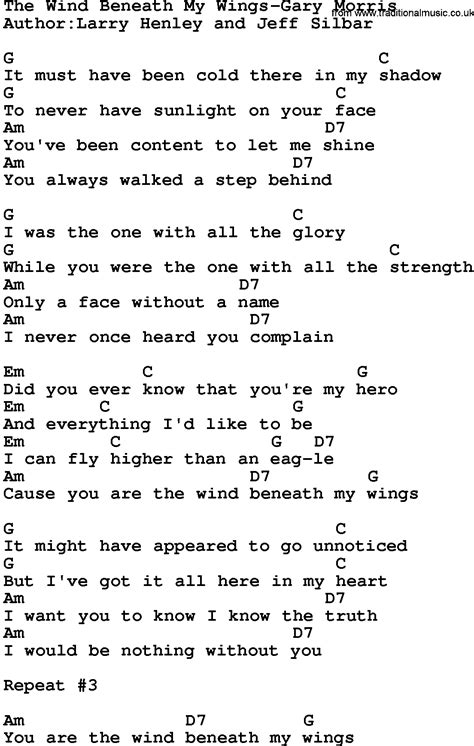 Country Music:The Wind Beneath My Wings-Gary Morris Lyrics and Chords