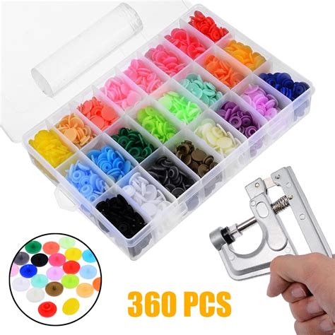 360sets Plastic Snap Buttons Fastener Kit Snap Pliers T5 Quilt Cover ...