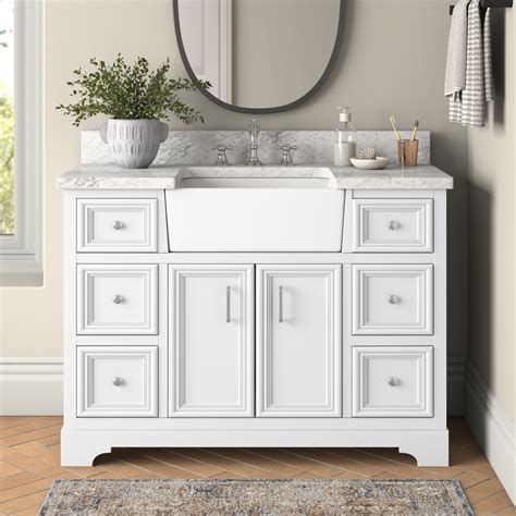 Zelda 48" Farmhouse Bathroom Vanity Apron Sink Carrara Marble Top ...