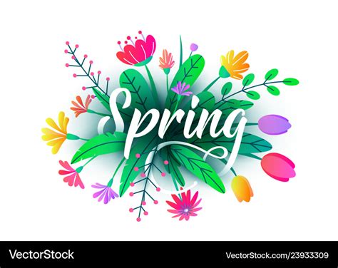 Spring word background with flat minimal Vector Image