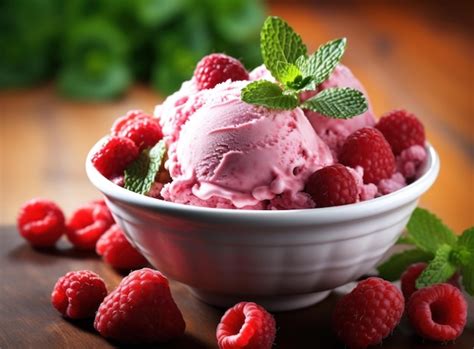 Premium AI Image | Ice cream with raspberries