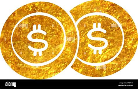 Hand drawn Coin money icon in gold foil texture vector illustration ...