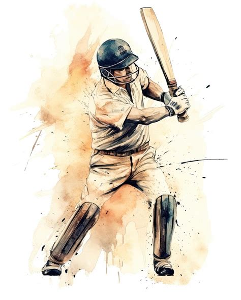 Premium Photo | A watercolor illustration of a cricket player.