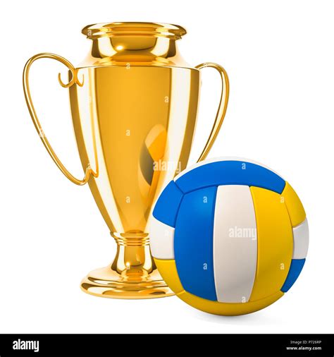 Gold trophy cup award with volleyball ball, 3D rendering isolated on ...