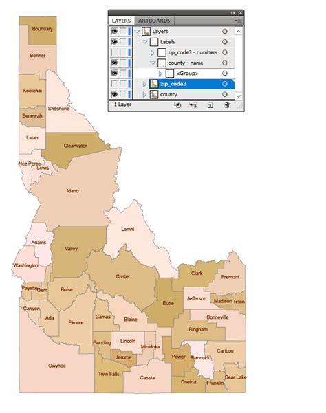 Idaho 3 digit zip code and county map - Your-Vector-Maps.com