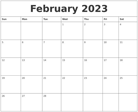 February 2023 Print Out Calendar