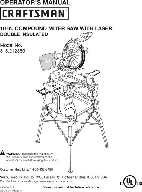 Craftsman 315212380 User Manual MITER Manuals And Guides L0809042