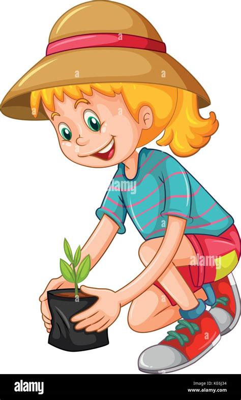 Happy girl planting the tree illustration Stock Vector Image & Art - Alamy