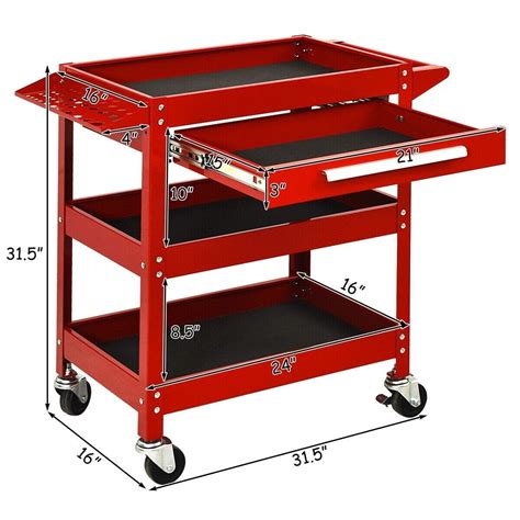 3-Tray Tool Cart with Drawer and 4 Universal Wheels - Costway | Tool cart, Tool box organization ...