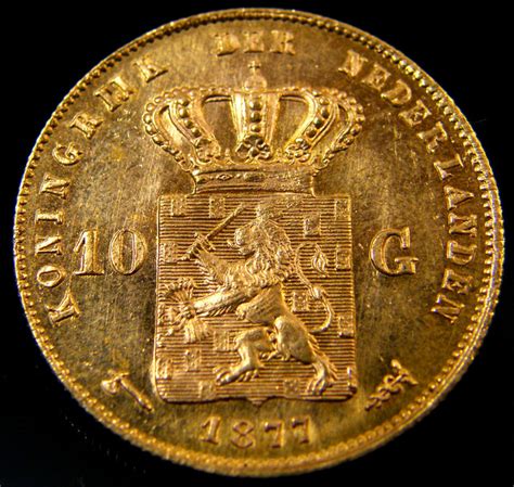 1877 DUTCH GOLD COIN NEDERLANDS 10 GUILDERS CO 153