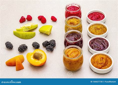 Healthy Organic Homemade Assortment of Fruit Puree Stock Photo - Image of eating, ingredient ...