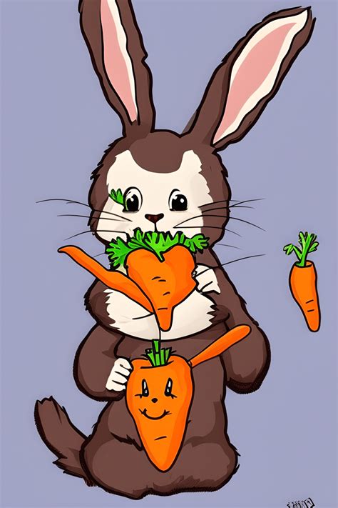 A Cute Colorful Bunny Eating a Carrot · Creative Fabrica