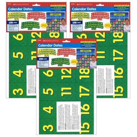 Purchase the Scholastic® Calendar Dates Pocket Chart Add-ons, 3 Packs ...