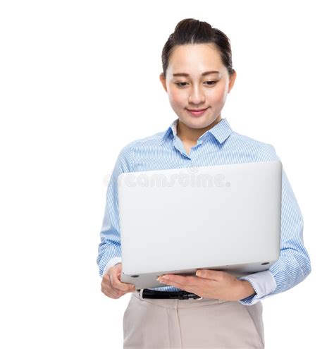 Mixed Race Business Woman Hold Notebook Computer Stock Image - Image of business, focus: 43126761