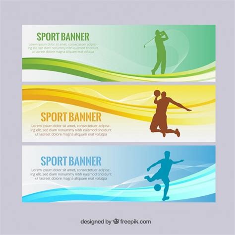 Premium Vector | Modern sport banners with silhouettes and waves