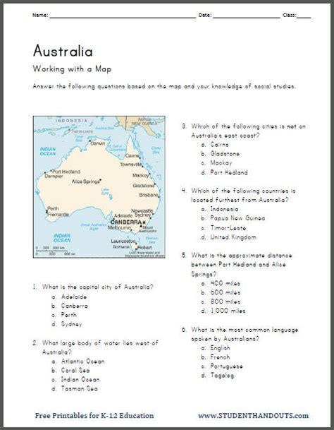 Australia Map Quiz Worksheet - Gratia Georgianne