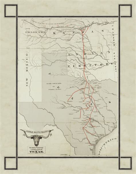 1872 Texas Cattle Trail Map – Copano Bay Press