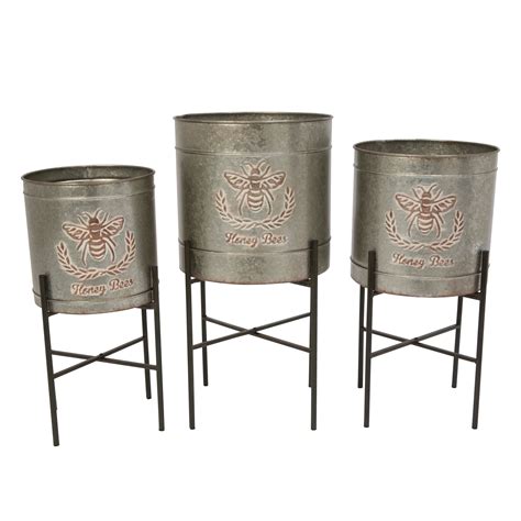 Gerson Galvanized Metal Round Planters with Stands, Set of 3 - Walmart.com