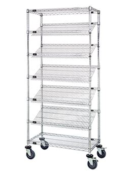 Chrome Wire Stationary & Mobile Slanted Shelving Units | Quantum Storage