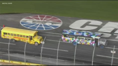 Media Mayhem school bus race highlights Summer Shootout at Charlotte Motor Speedway | wcnc.com