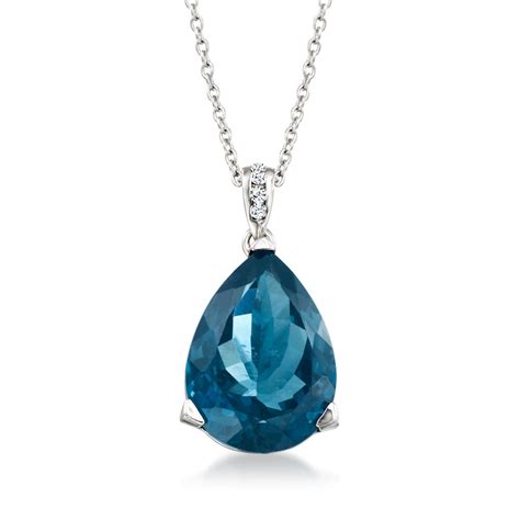 13.00 Carat London Blue Topaz Pendant Necklace with Diamond Accents in ...