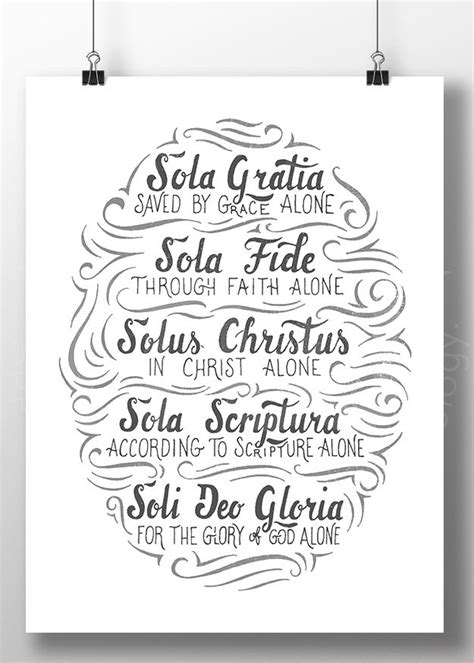 The Five Solas Handlettered - Poster Print | Sola scriptura, Good ...