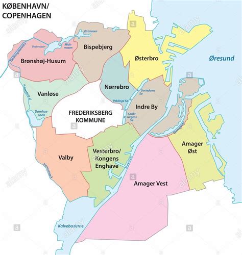 Mapa del barrio de Copenhague: alrededores y suburbios de Copenhague