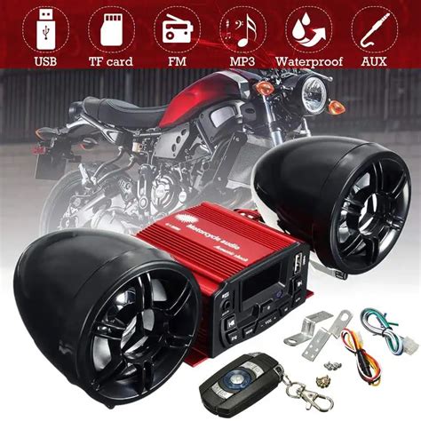 Red 12V Universal Sound System SD USB MP3 Motorcycle Audio Remote ...