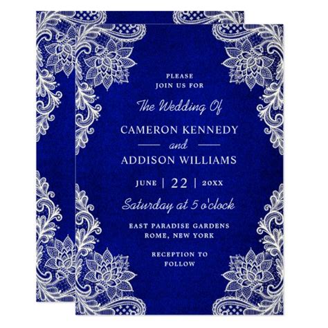 Stylish Floral Lace Royal Blue Wedding Invitation | Zazzle.com