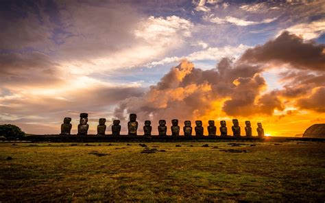 landscape, Nature, Sunrise, Rapa Nui, Island, Clouds, Chile, Moai ...