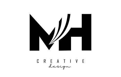 Creative black letters MH m h logo with leading lines and road concept ...