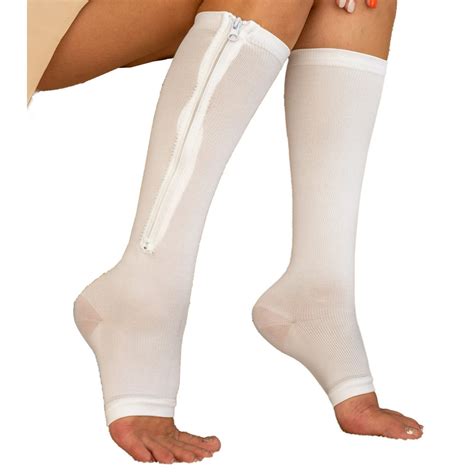 Zipper Pressure Compression Socks Support Stockings Leg - Open Toe Knee ...