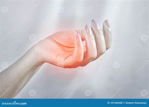 Hand Pain Caused by an Excessive Use of Computer, Laptop, Phone. Stock ...