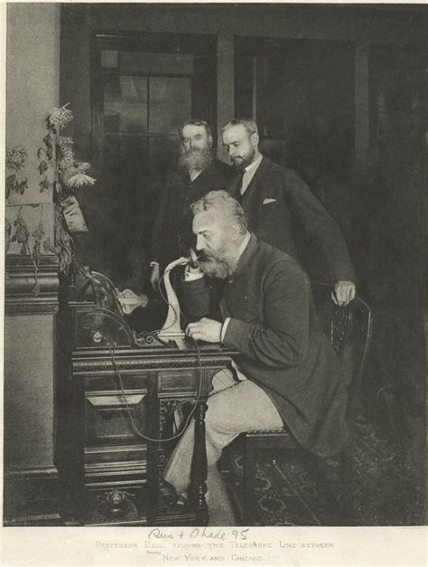 A photograph of Alexander Graham Bell in New York calling Chicago on the telephone, 1892. | DPLA
