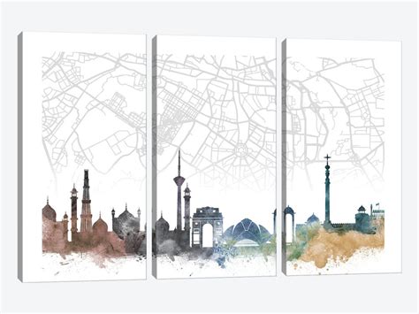 Delhi Skyline City Map Art Print by WallDecorAddict | iCanvas