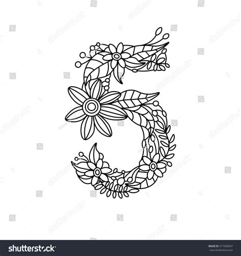 Floral Font Number Coloring Book Adults Stock Illustration 417399037 ...