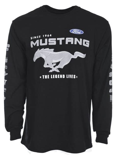 Men's Ford Mustang Long Sleeve Crew Neck T-Shirt Front Back & Sleeve Emblems | Mustang t shirts ...