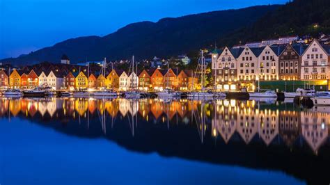 Bergen Bryggen at Night editorial photography. Image of colorful - 57709152