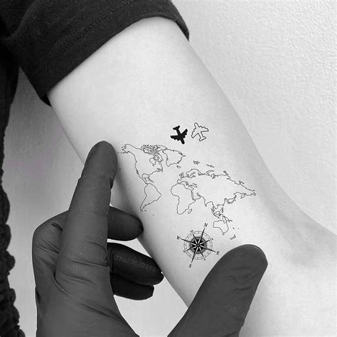 World Map and Compass Temporary Tattoo-minimalism Traveler - Etsy