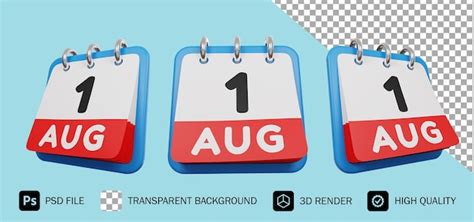 Premium PSD | 1 august day calendar 3d render premium psd