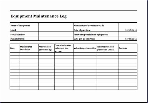 11 Equipment Maintenance Log - Excel Templates - Excel Templates