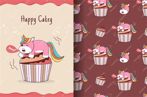 Premium Vector | Cute cupcake unicorn seamless pattern and card