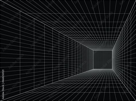 Vector. Perspective black room architectural background. Abstract black background. One-point ...