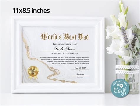 World's Best Dad Certificate Award, Printable Editable Best Dad Award ...