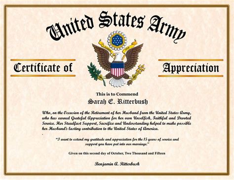 Army Certificate Of Appreciation Template In 2020 Regarding Best Wife ...